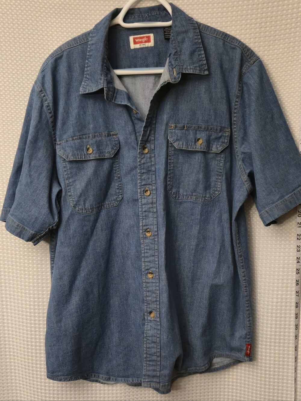 Wrangler Men’s Short Sleeve Denim Button-Front Shirt - Blue Size Large